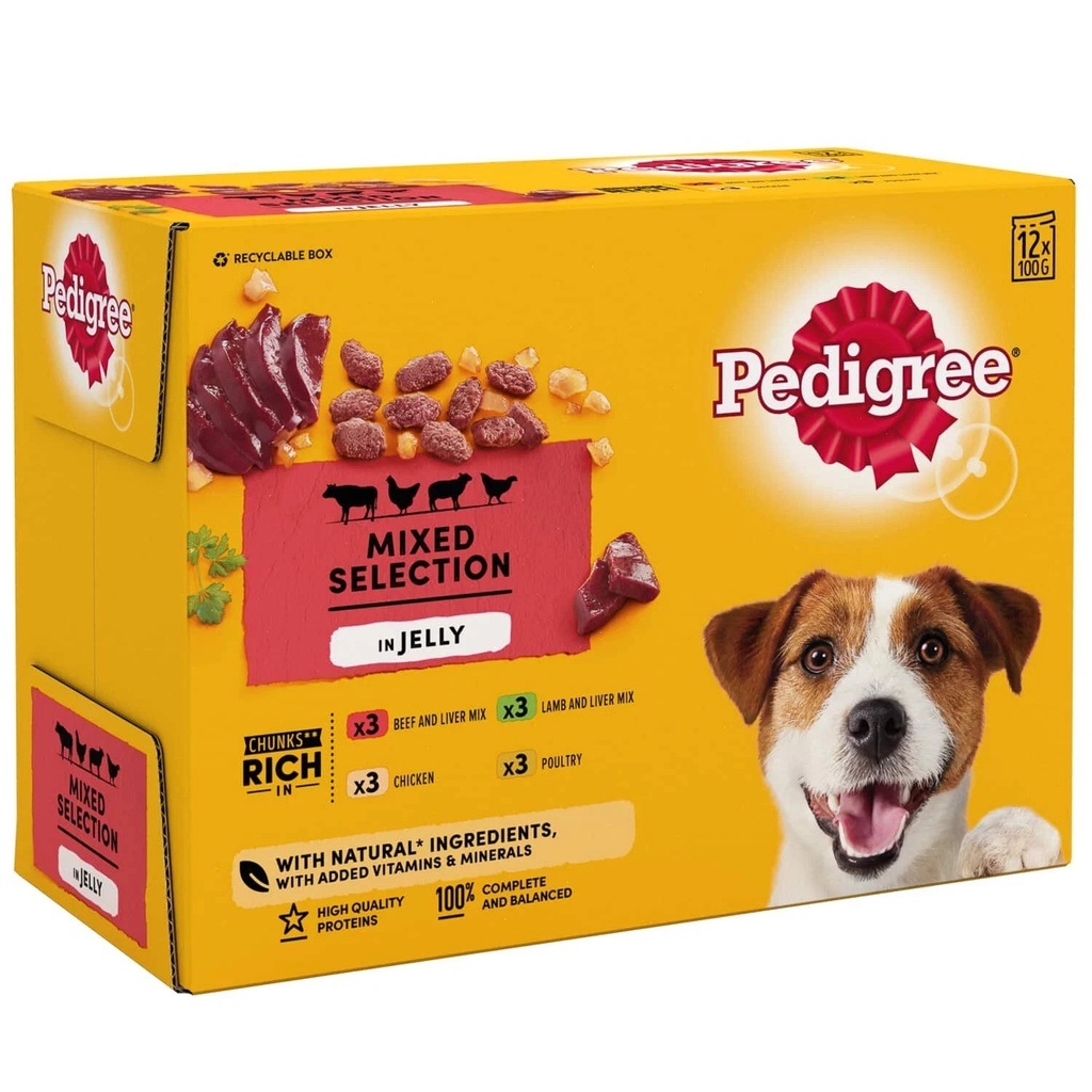 Pedigree Mixed Selection In Jelly Wet Dog Food Pouches - 12 X (Dated 11.24)