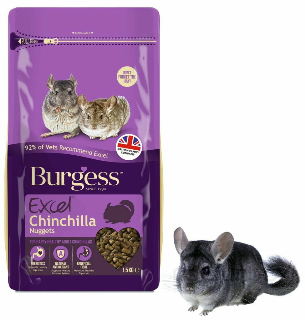 Burgess Excel Chinchilla Food Nuggets High Fibre With Mint & Vitamins