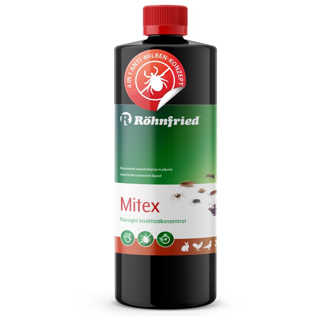 Rohnfried Mitex Against Red Bird Mites, Mites, Ants, Fleas Pigeons Poultry 1 Ltr