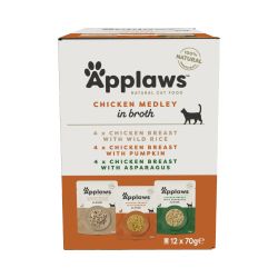 Applaws Natural Wet Cat Food, Pouch Multipack Chicken Medley in Broth 12pk