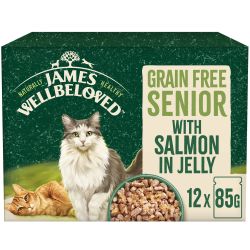 James Wellbeloved Grain Free Senior 7+ Cat Food Pouches Salmon in Jelly 12 Pack