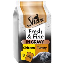 Sheba Fresh & Fine Wet Cat Food Pouches Chicken & Turkey in Gravy 6 Pack