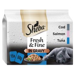 Sheba Fresh & Fine Wet Cat Food Pouches Fish in Gravy 15 Pack