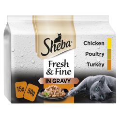 Sheba Fresh & Fine Wet Cat Food Pouches Poultry in Gravy 15 Pack