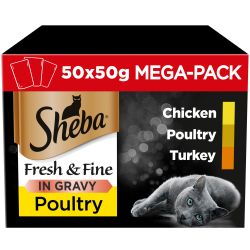 Sheba Fresh & Fine Wet Cat Food Pouches Poultry in Gravy Mega Pack 50 Pack