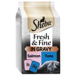 Sheba Fresh & Fine Wet Cat Food Pouches Salmon & Tuna in Gravy 6 Pack