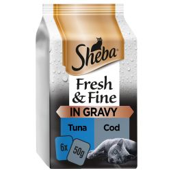Sheba Fresh & Fine Wet Cat Food Pouches Tuna & Cod in Gravy 6 Pack