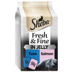 Sheba Fresh & Fine Wet Cat Food Pouches Tuna & Salmon in Jelly 6 Pack