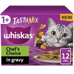 Whiskas 1+ Chef's Choice Mix Adult Wet Cat Food Pouches in Gravy 12 Pack