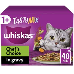 Whiskas 1+ Chef's Choice Mix Adult Wet Cat Food Pouches in Gravy 40 Pack