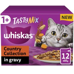 Whiskas 1+ Country Collection Mix Adult Wet Cat Food Pouch in Gravy 12 Pack