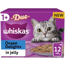 Whiskas 1+ Duo Ocean Delights Adult Wet Cat Food Pouches in Jelly 12 Pack