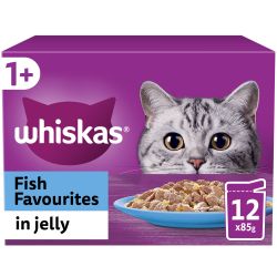 Whiskas 1+ Fish Favourites Adult Wet Cat Food Pouches in Jelly 12 Pack