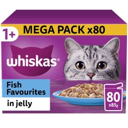 Whiskas 1+ Fish Favourites Adult Wet Cat Food Pouches in Jelly 80 Pack