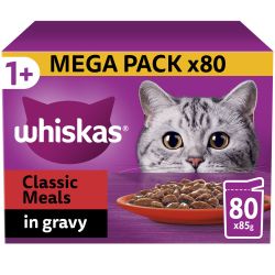 Whiskas 1+ Meaty Meals Adult Wet Cat Food Pouches in Gravy 80 Pack