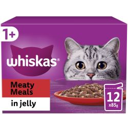 Whiskas 1+ Meaty Meals Adult Wet Cat Food Pouches in Jelly 12 Pack