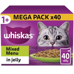 Whiskas 1+ Mixed Menu Adult Wet Cat Food Pouches in Jelly 40 Pack