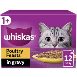 Whiskas 1+ Poultry Feasts Adult Wet Cat Food Pouches in Gravy 12 Pack