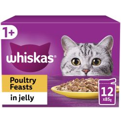 Whiskas 1+ Poultry Feasts Adult Wet Cat Food Pouches in Jelly 12 Pack