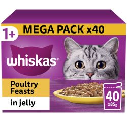Whiskas 1+ Poultry Feasts Adult Wet Cat Food Pouches in Jelly 40 Pack