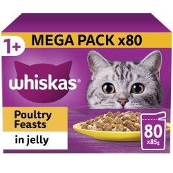 Whiskas 1+ Poultry Feasts Adult Wet Cat Food Pouches in Jelly 80 Pack