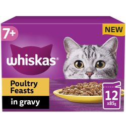 Whiskas 7+ Poultry Feasts Senior Wet Cat Food Pouches in Gravy 12 Pack