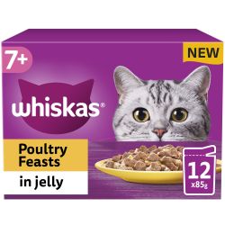 Whiskas 7+ Poultry Feasts Senior Wet Cat Food Pouches in Jelly 12 Pack