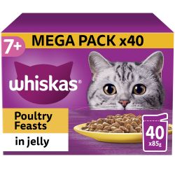 Whiskas 7+ Poultry Feasts Senior Wet Cat Food Pouches in Jelly 40 Pack