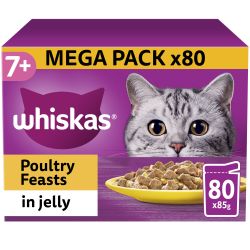 Whiskas 7+ Poultry Feasts Senior Wet Cat Food Pouches in Jelly 80 Pack