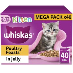 Whiskas Kitten Poultry Feasts Wet Cat Food Pouches in Jelly 40 Pack