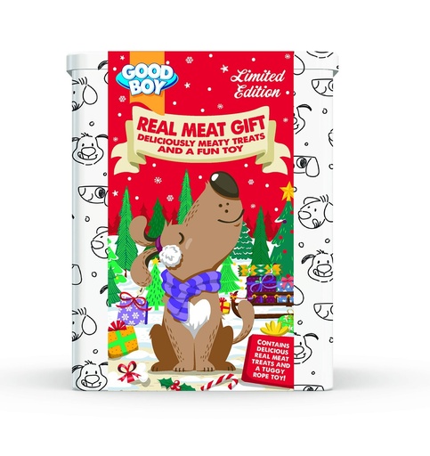 Good Boy Real Meat Gift Tin Dogs Christmas 2025 Natural Treats + Toy