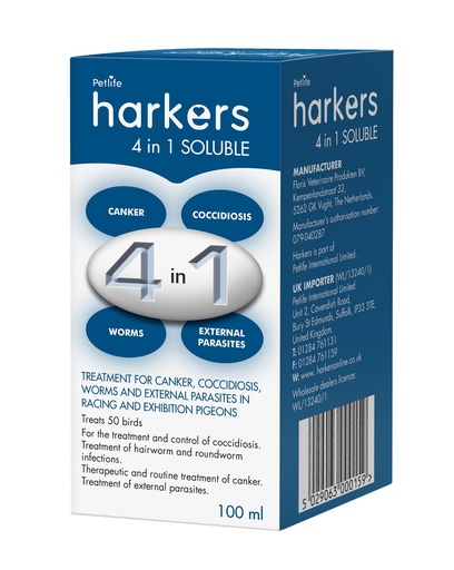 Harkers 4 In 1 Soluble Pigeon Bird Mite Treatment Canker Coccidiosis Worms