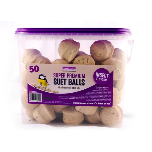 Unipet Suet To Go - Super Premium Insect Suet Balls 50 Tub Resuable -