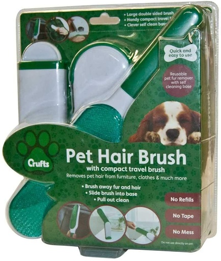 Crufts Pet Hair Brush With Travel Brush In Clam Shell For Dogs & All Fury Pets