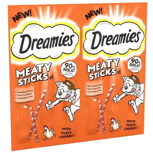 New Dreamies Meaty Sticks With Chicken (6X ) 90% Meat For Cats