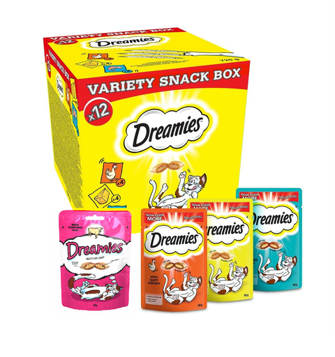 Dreamies Cat Treats Mixed Variety - Chicken Cheese Beef & Salmon Plainbox