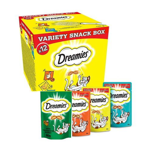 Dreamies Cat Treats Mixed Variety - Chicken Cheese Turkey Salmon Plainbox