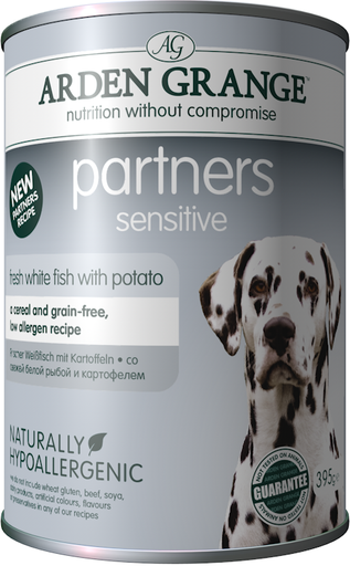 [ARG000 12 x 395gms cans] Arden Grange Partners Sensitive Fresh White Fish With Potato 12 X 395Gms Cans