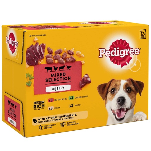 Pedigree Mixed Selection In Jelly Wet Dog Food Pouches - 12 X (Dated 11.24)