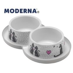 Moderna Trendy Dinner Double Cats in Love White