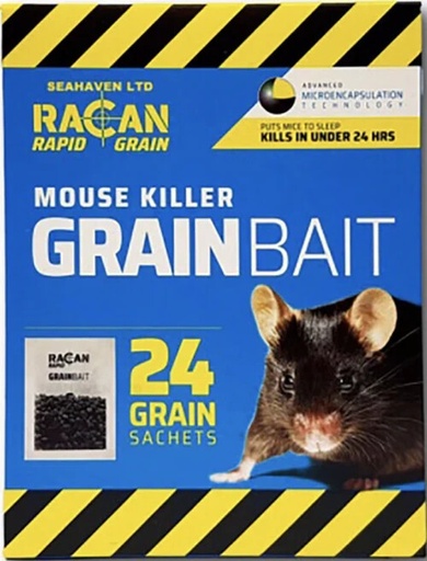 [R8904] Racan Rapid Grain Mouse & Rat Killer Grain Bait Sachets (10Gx24) Date: 08.2020