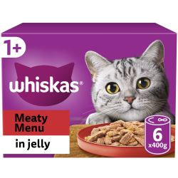 WHISKAS 1+ Cat Tins Meaty Menu in Jelly 6 Pack