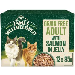 James Wellbeloved Grain Free Adult Cat Food Pouches Salmon in Jelly 12 Pack