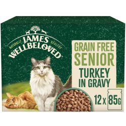 James Wellbeloved Grain Free Senior Wet Cat Food Turkey in Gravy Pouch 12 Pack