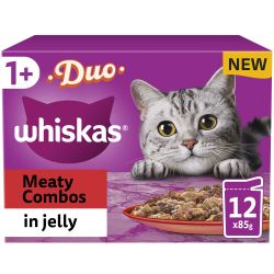 Whiskas 1+ Duo Meaty Combos Adult Wet Cat Food Pouches in Jelly 12 Pack