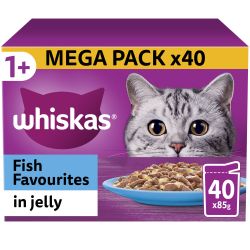 Whiskas 1+ Fish Favourites Adult Wet Cat Food Pouches in Jelly 40 Pack