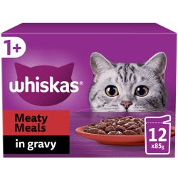 Whiskas 1+ Meaty Meals Adult Wet Cat Food Pouches in Gravy 12 Pack
