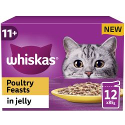 Whiskas 11+ Poultry Feasts Senior Wet Cat Food Pouches in Jelly 12 Pack