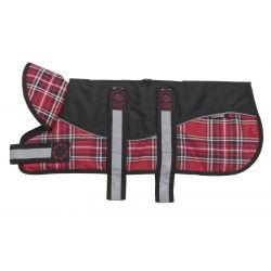 aniMate Reflective Black/Red Tartan Padded Harness Coat (56cm)