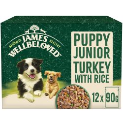 James Wellbeloved Puppy Wet Dog Food Turkey & Rice in Gravy Pouch 12 Pack
